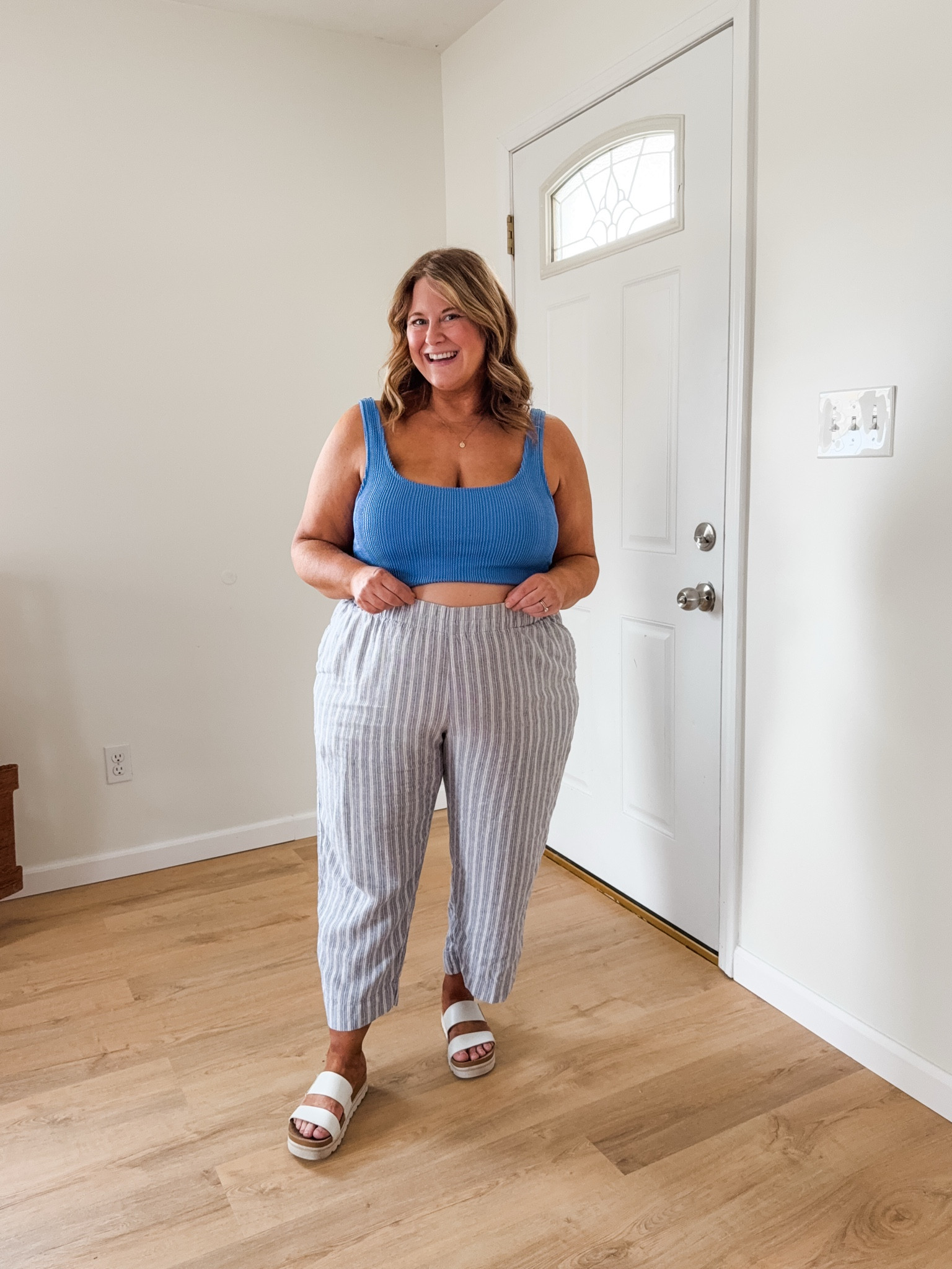 Wearing an XL (regular length) in my linen pants, XL in my swim top.  

#LTKMidsize #LTKSwim #LTKBump