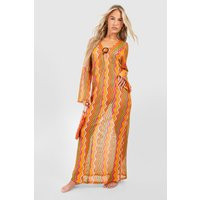 Womens Stripe Knit O-Ring Beach Maxi Dress - Orange - M | boohoo (US & Canada)