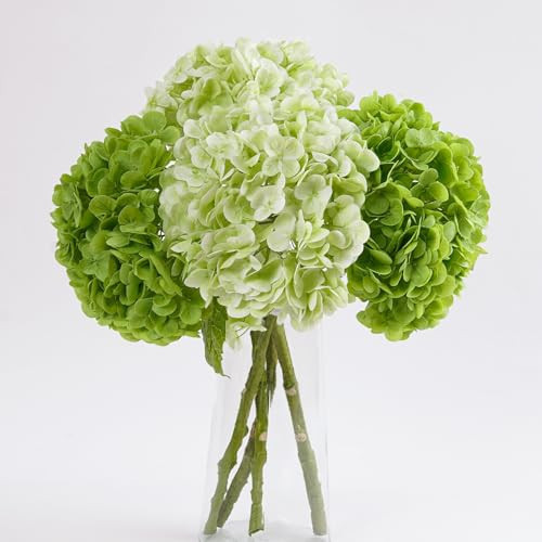 4 Pcs Hydrangea Artificial Flowers, Latex Real Touch Hydrangeas Lifelike Fake Hydrangea Flowers for Home Party Arrangements Wedding Bouquets Table Centerpieces Decor (2Dark Green&2Light Green) | Amazon (US)
