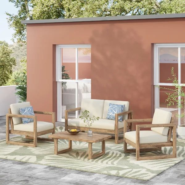 Marengo Solid Wood 4 - Person Seating Group with Cushions | Wayfair North America