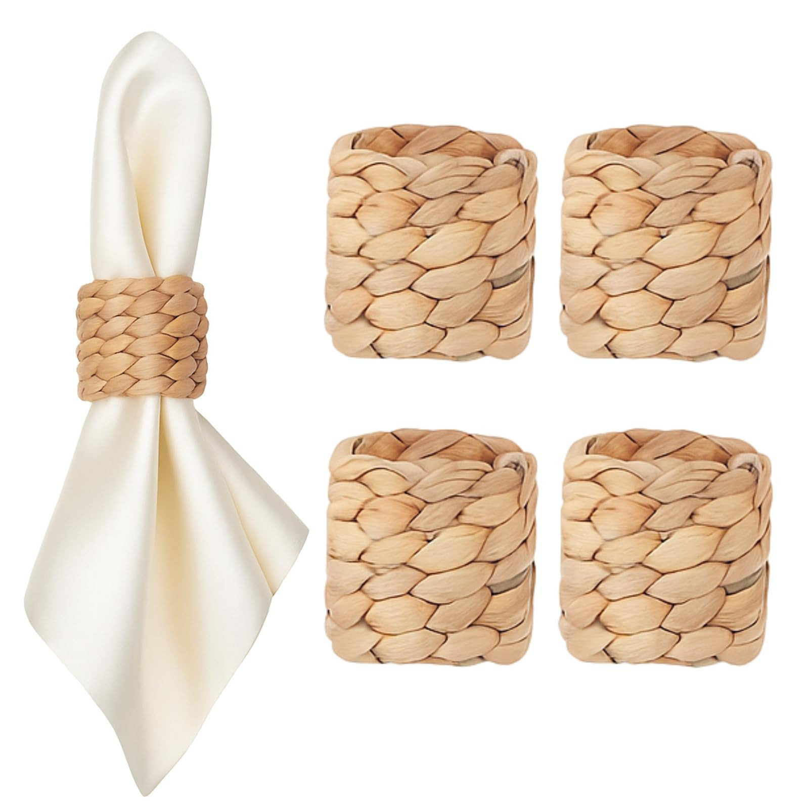 Napkin Rings Set of 4, Handmade Water Hyacinth Boho Napkin Rings, Anillos para Servilletas De Tel... | Amazon (US)