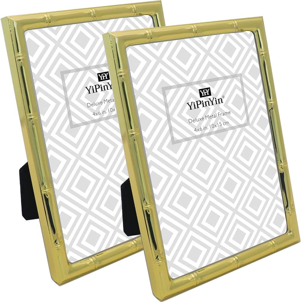YiPinYin 4x6'' Bamboo Detail Design Gold Metal Picture Frame 2pack, Elegant gold Plated Photo Frames | Amazon (US)