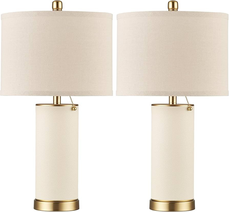 KDG 23.4" White PU Leather Table Lamps for Living Room Set of 2, 3 Level Brightness LED Modern Ho... | Amazon (US)