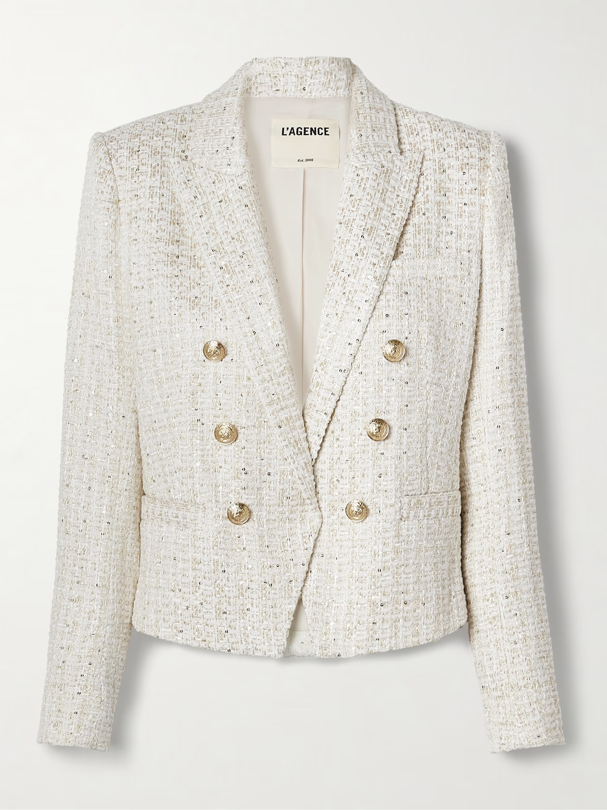 L'Agence - Brooke Double-breasted Metallic Cotton-blend Bouclé-tweed Blazer - Off-white - US10 | NET-A-PORTER APAC