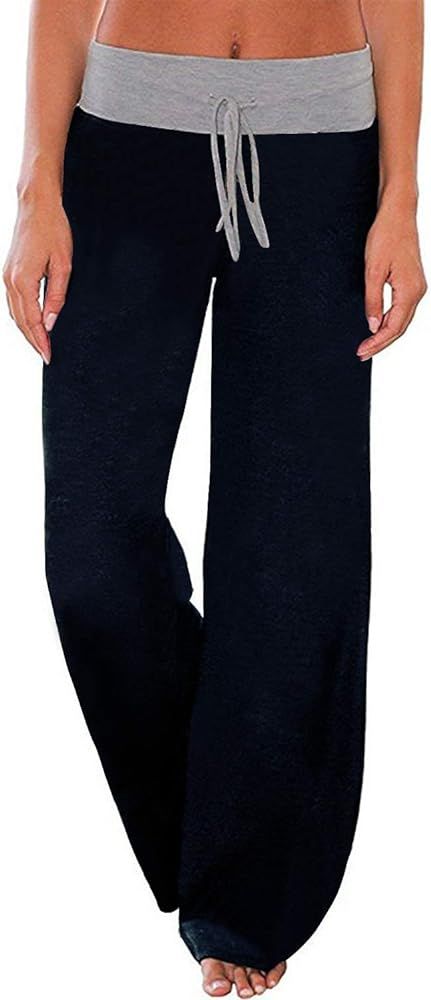 AMiERY Women's Comfy Casual Pajama Pants Floral Print Drawstring Palazzo Lounge Pants Wide Leg | Amazon (US)