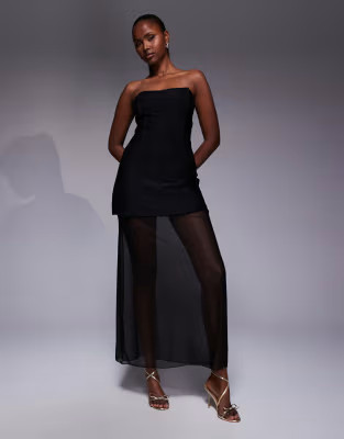 Kaiia exclusive structured bandeau contrast skirt sheer hem maxi dress in black | ASOS | ASOS (Global)