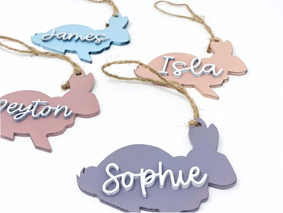 Easter Wood Tags/ Farmhouse Tags / Pastel Bunny Rabbit Wood | Etsy | Etsy (US)