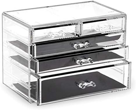 BINO 5 Drawer Acrylic Jewelry and Makeup Organizer, Clear Cosmetic Organizer Vanity Storage Displ... | Amazon (US)