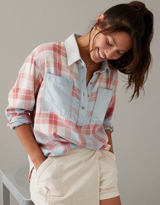 AE Oversized Plaid Pullover Shirt | American Eagle Outfitters (US & CA)