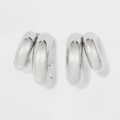 Hollow Double Tube Hoop Earrings - A New Day™ Silver | Target