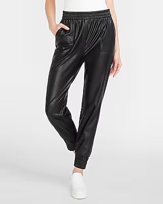 High Waisted Faux Leather Joggers | Express