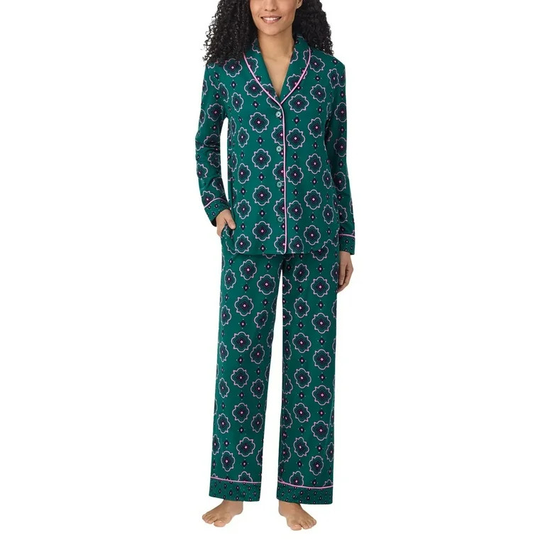 Room Service Womens 2-Piece Shawl Collar Pajama Set (Green, L) | Walmart (US)