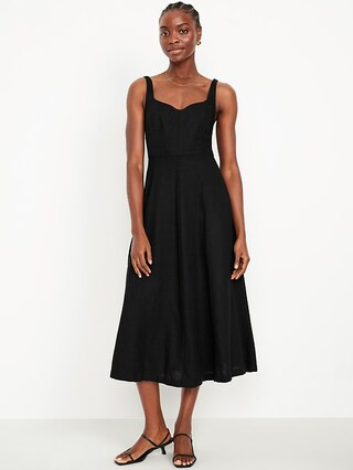 Fit & Flare Sleeveless Linen-Blend Midi Dress | Old Navy (US)