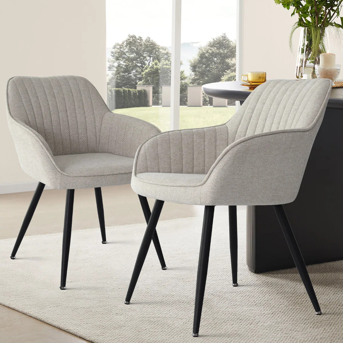 Bhagirath Upholstered Dining Chairs With Arm (Set of 2) | Wayfair North America