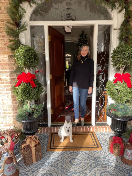 This LL Bean sweater is so cozy and a great weight. The velvet Birdies flats are my new favorite shoes! You are looking at the reader favorite topiaries that have flanked our front door for 3 years now! #velvetflats #birdies #llbean 

#LTKstyletip #LTKhome #LTKFind