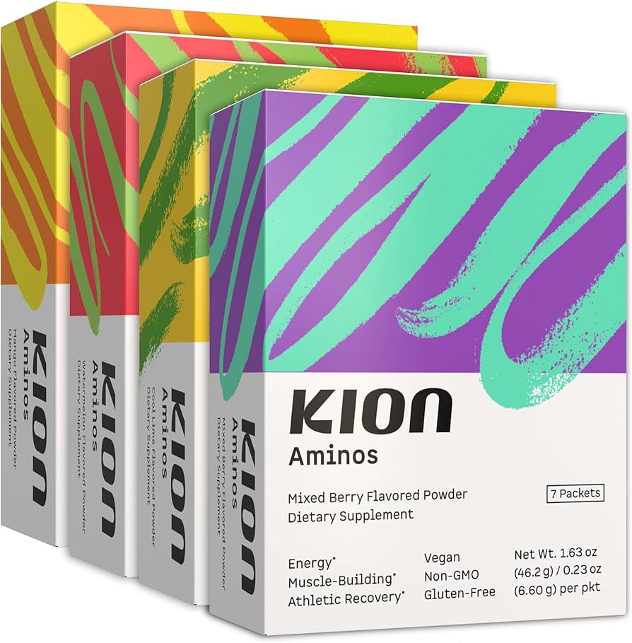 Kion Aminos Packets - Essential Amino Acids Supplement for Muscle Recovery, Essential Amino Energy without Caffeine, EAAs Amino Acids Powder, BCAAs Amino Acids - 28 Count (Variety) | Amazon (US)