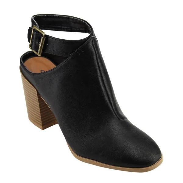 QUPID FC41 Women's Ankle Strap Cutout Back Chunky Stacked Heel Booties | Bed Bath & Beyond