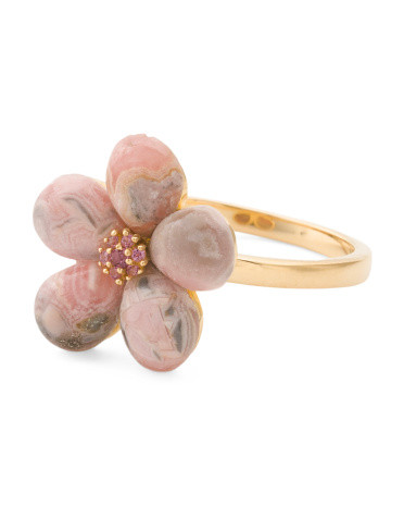 Made In India 14kt Gold Plated Rhodochrosite Flower Ring | TJ Maxx