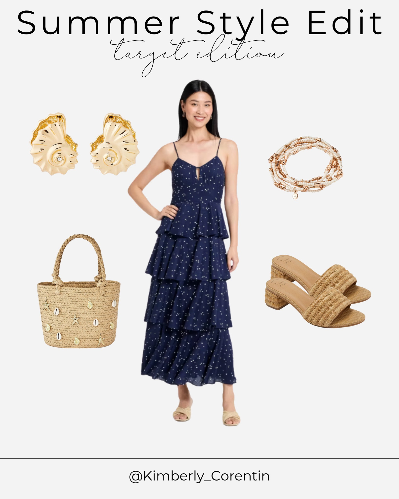 Loving this navy blue dress for spring and summer! Would make a cute outfit for the beach too! 

Spring outfits 2026, date night outfits, spring dresses, vacation outfits beach, plus size fashion, summer outfits, graduation dresses, long dresses, spaghetti strap dresses, ruffle dresses, raffia purse, gold earrings, gold bracelet, target dresses

#LTKOver40 #LTKTravel #LTKSaleAlert