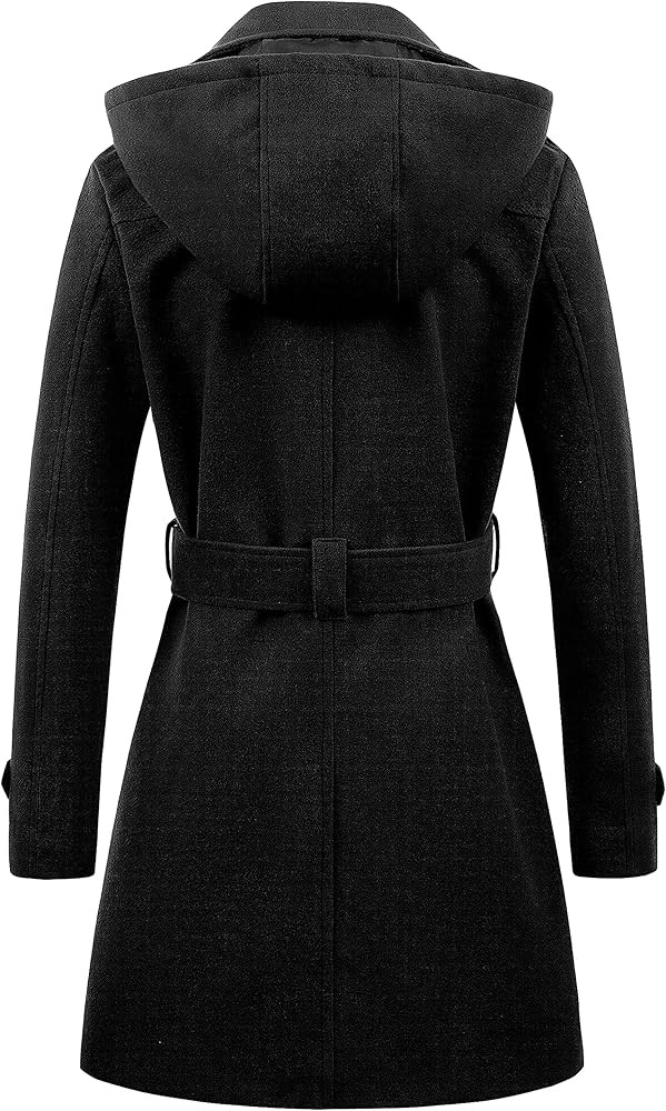 Chrisuno Women's Double Breasted Pea Coat Hooded Long Winter Trench Coat | Amazon (US)
