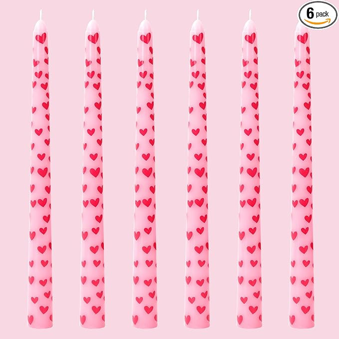 6Pcs Valentine's Day Taper Candles 10 Inch Pink Red Heart Decorative Candles Long Unscented Candl... | Amazon (US)