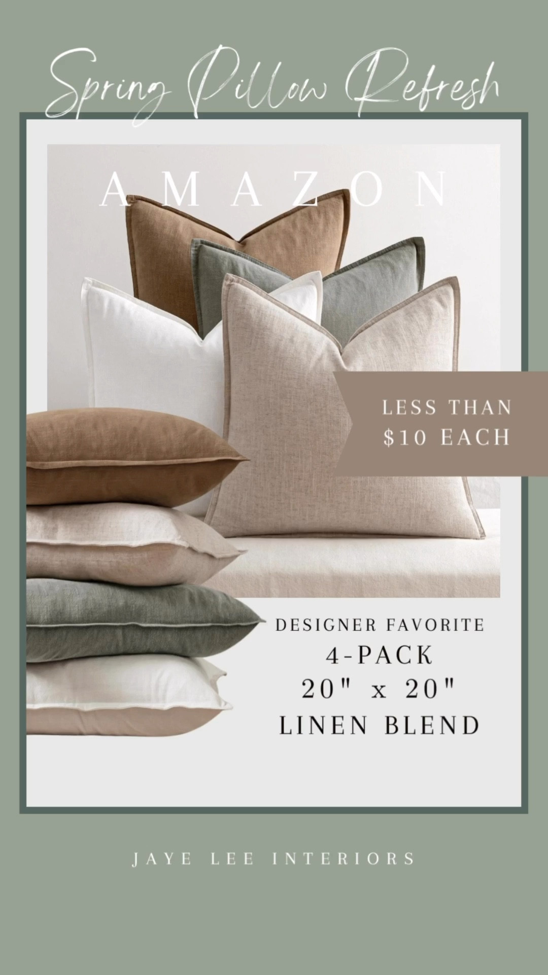 These linen blend 20x20 solid throw pillows are the perfect foundation for creating affordable pillow combinations. The light and breezy fabric Is ideal for spring, and the soft palette Is easy to enhance with bolder, patterned accents. Here are 3 options for your spring pillow refresh… #SpringThrowPillows ￼
#ThrowPillows #AmazonThrowPillows #PillowSets #NeutralPillows #BedPillows #BedroomPillows #AccentPillows #jleeinteriors 

#LTKSpringSale #LTKSeasonal #LTKHome