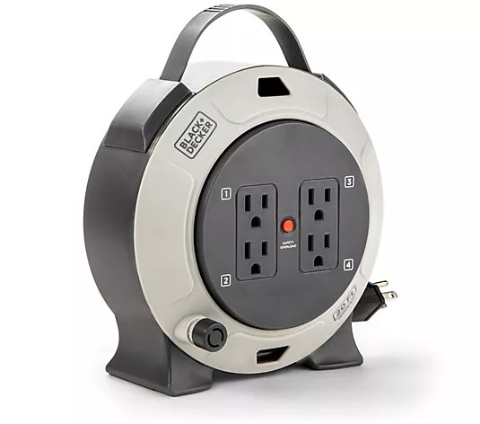 BLACK+DECKER 20'Power Extension Cord Reel w/4 Grounded Outlet - QVC.com | QVC