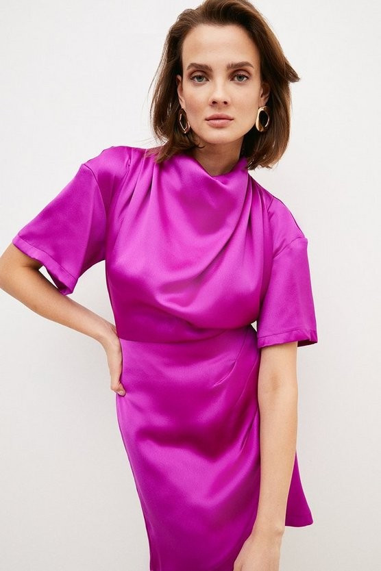 Satin Cowl Neck Woven Mini Dress | Karen Millen US