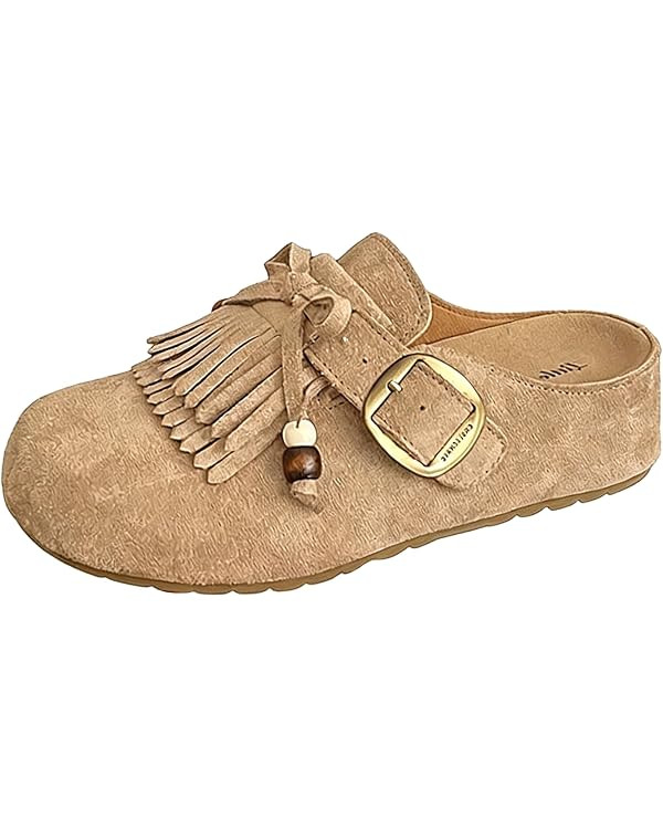 Women's Suede Tassel Moccasin Mules with Beaded Casual Comfortable Round Toe Slip On Bohemian Fla... | Amazon (US)