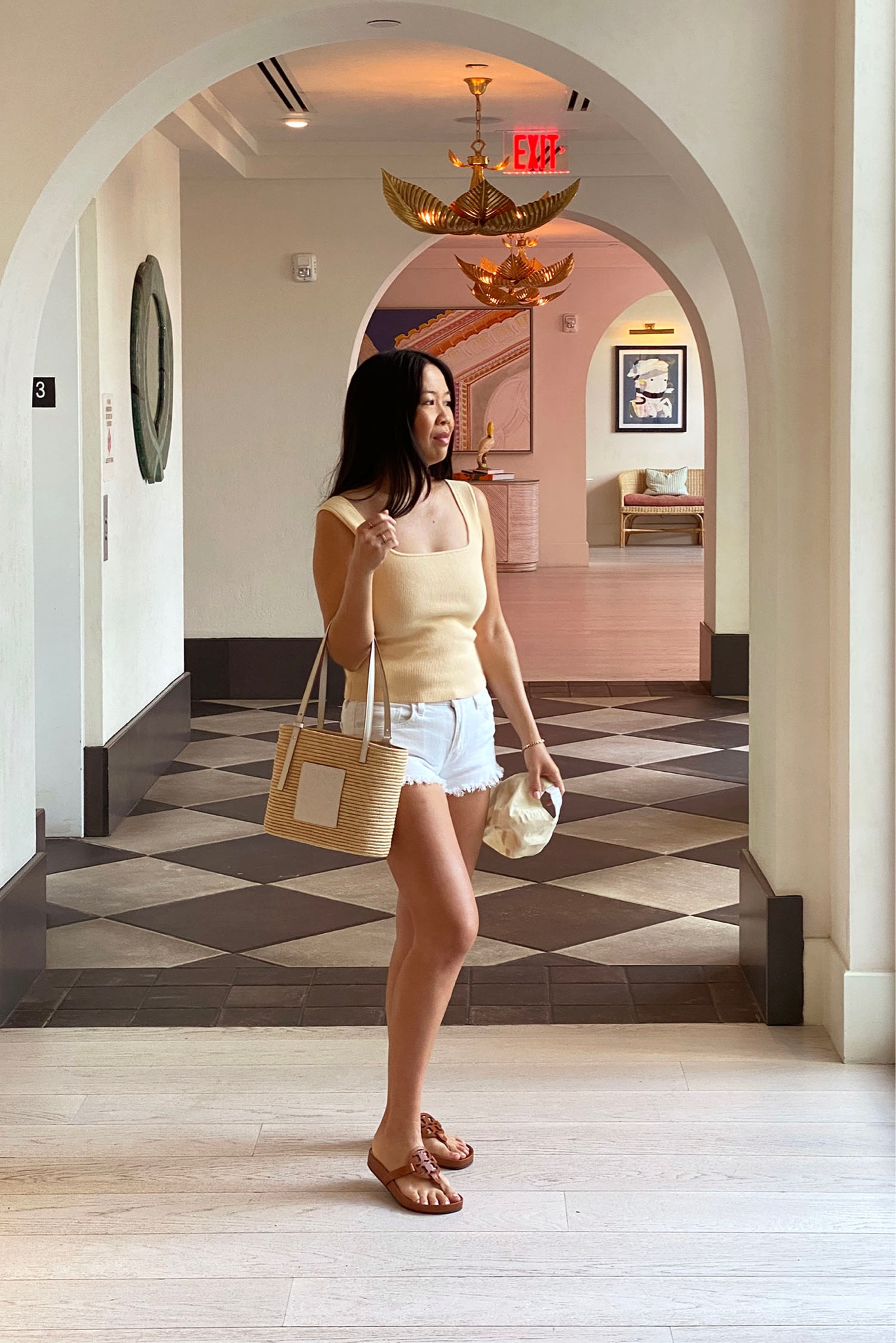Summer outfit wearing:

Reformation Tank (Medium)
L’Agence Shorts
Tory Burch Miller Cloud Sandals
Loewe Raffia Square tote

#LTKSeasonal