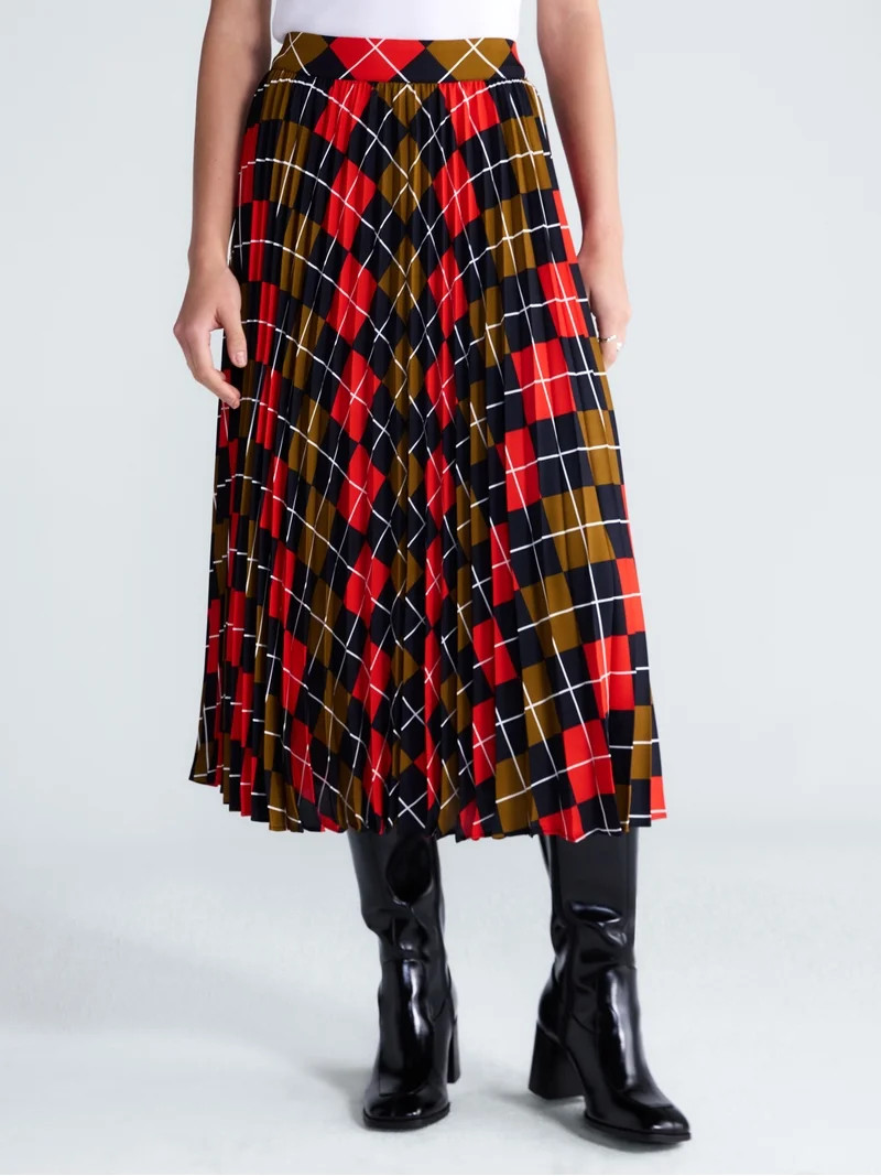 Free Assembly Women's and Women's Plus Sunburst Pleat Argyle Maxi Skirt, Sizes XS-4X | Walmart (US)