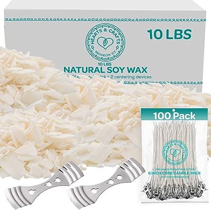 Hearts and Crafts Soy Wax and DIY Candle Making Supplies | 10lb Bag with 100 6-Inch Pre-Waxed Wic... | Amazon (US)