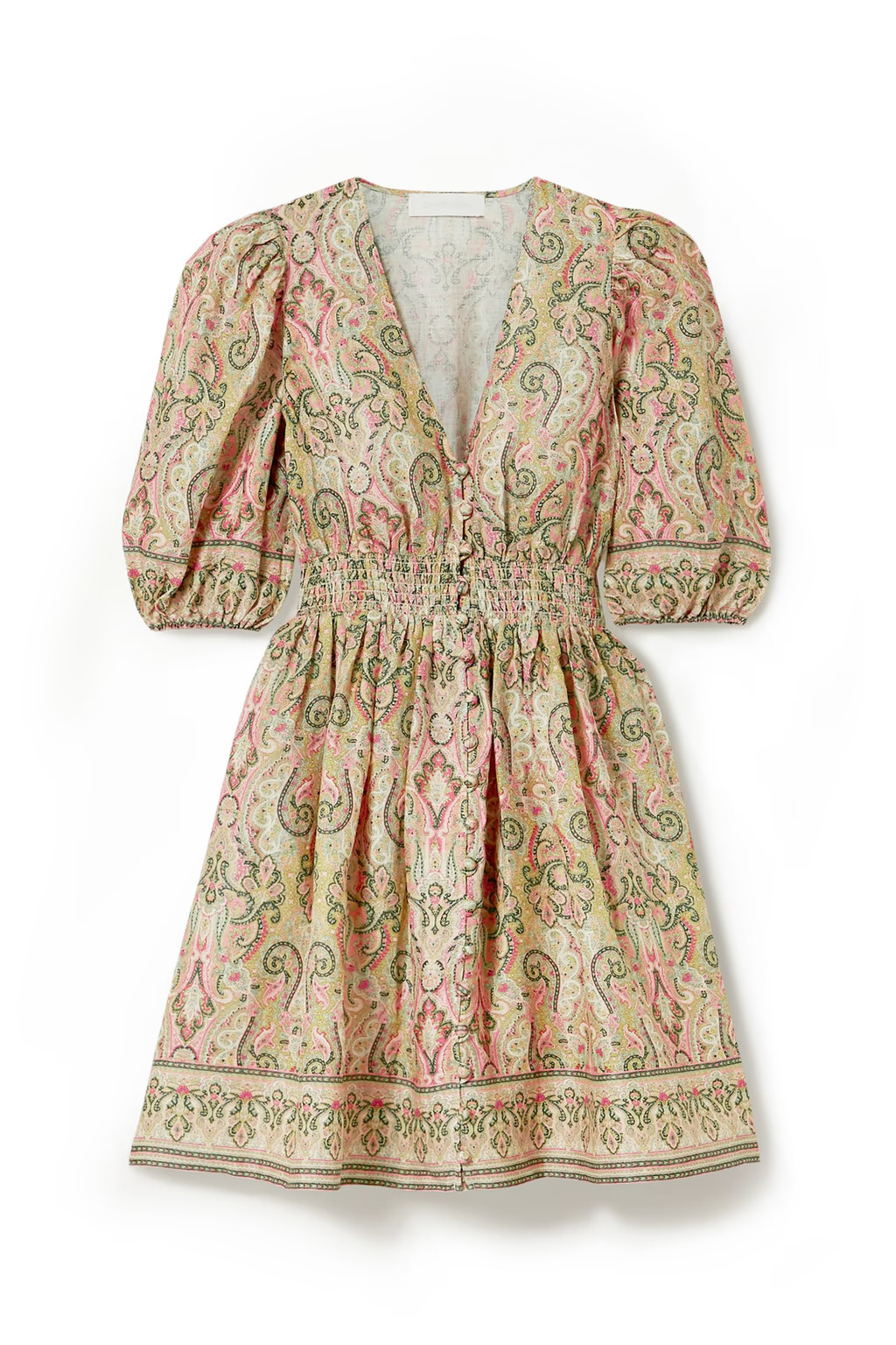 Freja shirred paisley-print linen mini dress | The Outnet (US and CA)