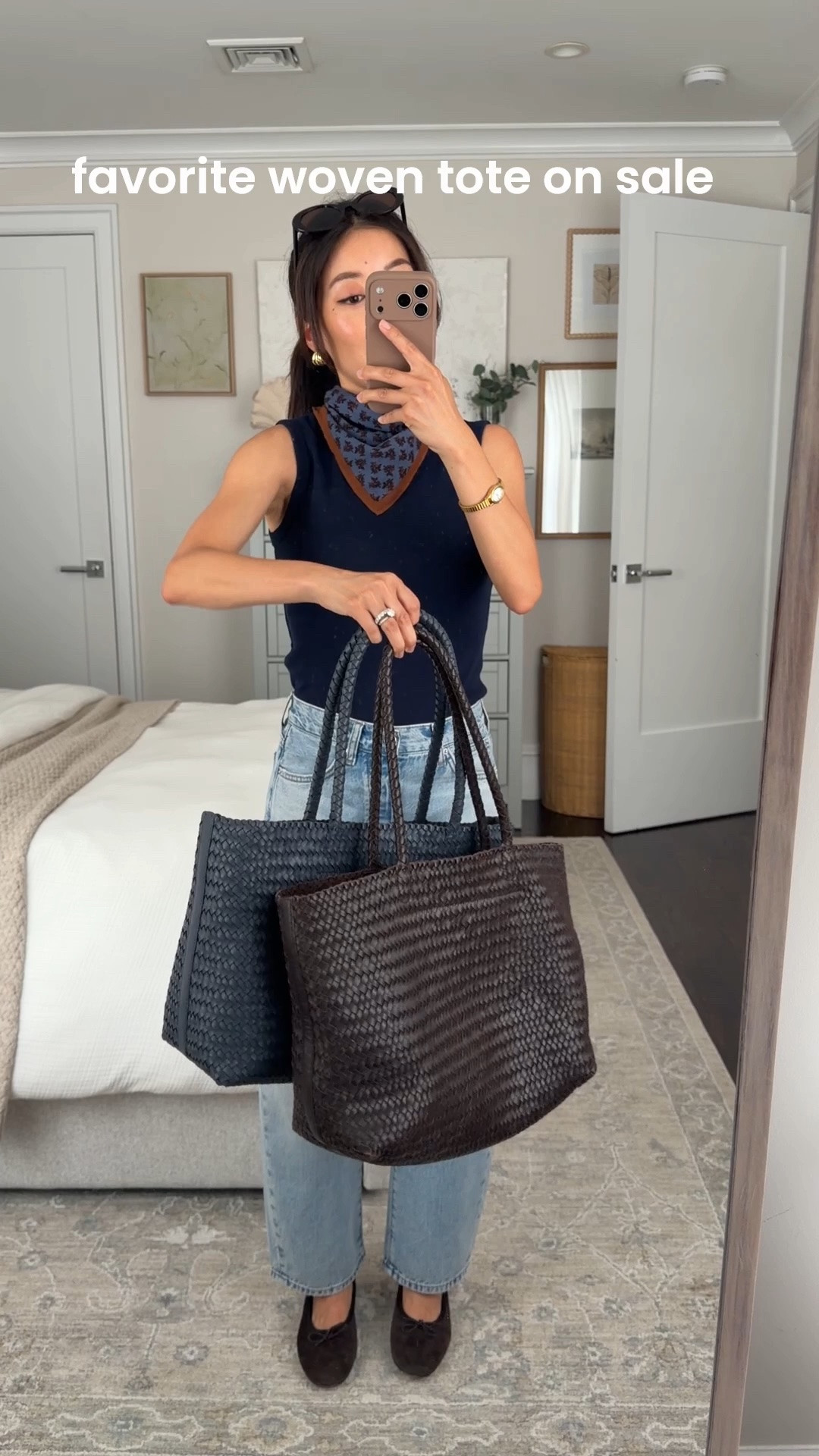 Everything on sale! • Barrel leg jeans 24 short, fits loose at my waist. mid-rise relaxed fit, perfect length for petites. 
• Soft cotton shell tank XXS 
• Cotton bandana 
• Woven leather tote 
• Oval sunglasses 
• old ballet flats 5.5, linked similar  

Petite friendly jeans, easy mom outfit, mom style

#LTKSaleAlert #LTKPetite #LTKootd
