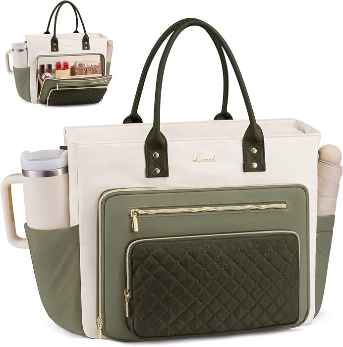 LOVEVOOK 17 Inch Laptop Tote Bag for Women, Teacher Nurse Work Bags, Laptop Bag With Large Cup Ho... | Amazon (US)