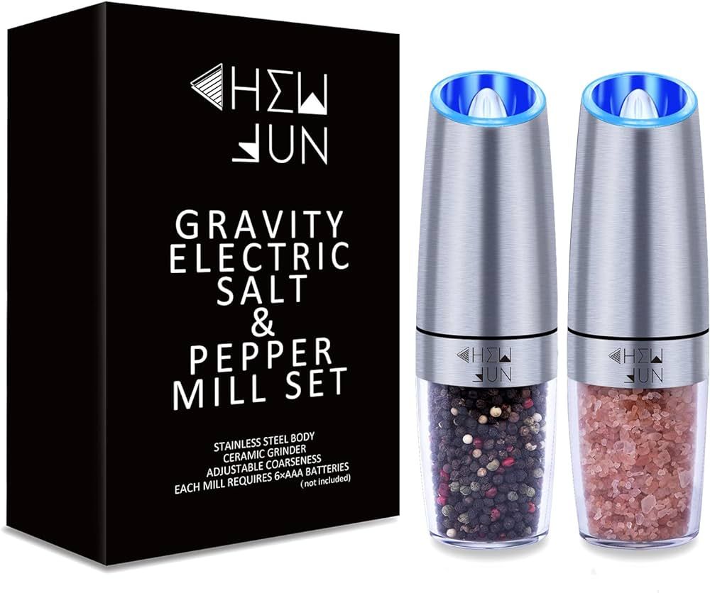 Gravity Salt and Pepper Mill Set with Adjustable Coarseness Automatic Pepper and Salt Grinder Bat... | Amazon (US)