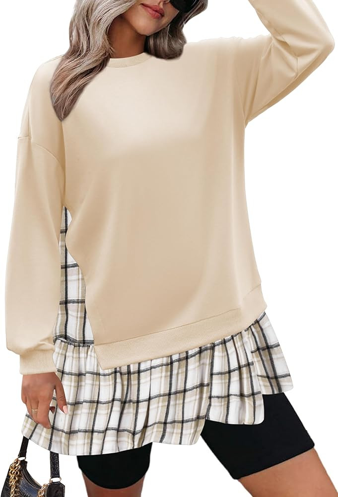 Zeagoo Teen Girl Crewneck Preppy Oversized Women Sweatshirt Long Sleeve Patchwork Hoodie 2024 Tre... | Amazon (US)