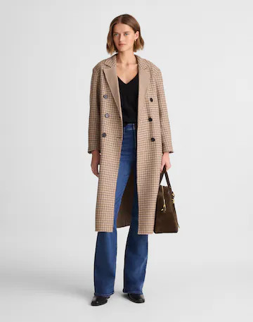 Double-Faced Brushed Long Coat in Houndstooth | Madewell