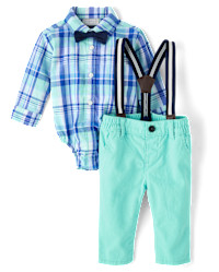 Baby Boys Dad And Me Plaid Poplin 2-Piece Outfit Set - aqua | The Children's Place