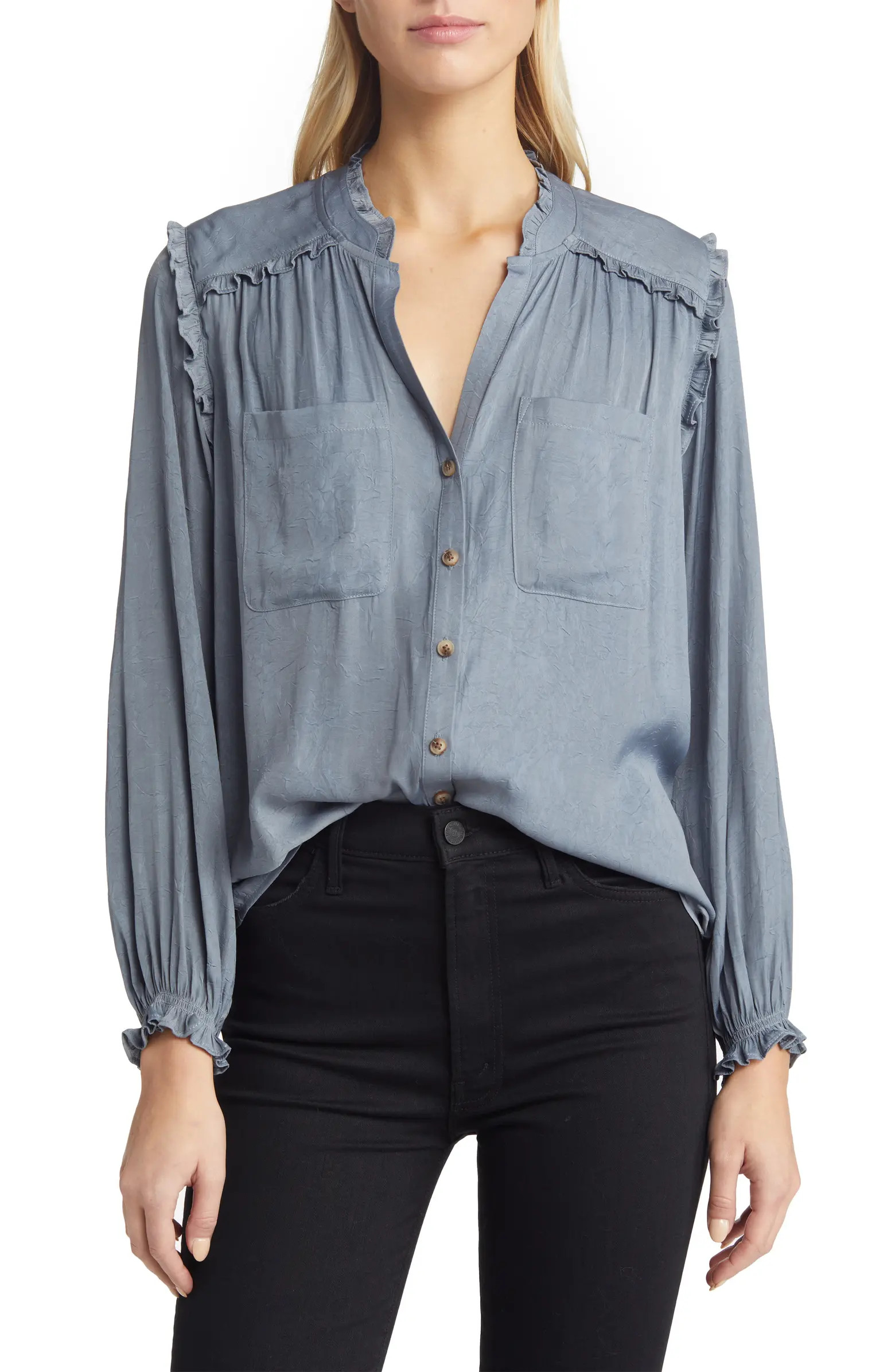 Ruffle Split Neck Blouse | Nordstrom