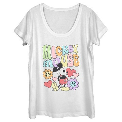 Women's Mickey & Friends Groovy Hearts and Smilies Logo   - White - Medium | Target