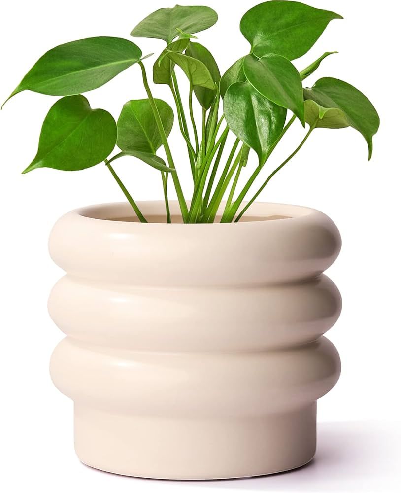Tiered Bubble Ceramic Plant Pot, Creamy White 6 Inch Ceramic Planter with Drainage Holes, Ceramic... | Amazon (US)
