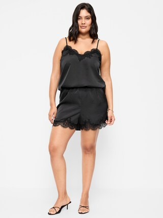 High-Waisted Lace-Trim Satin Shorts | Old Navy (US)