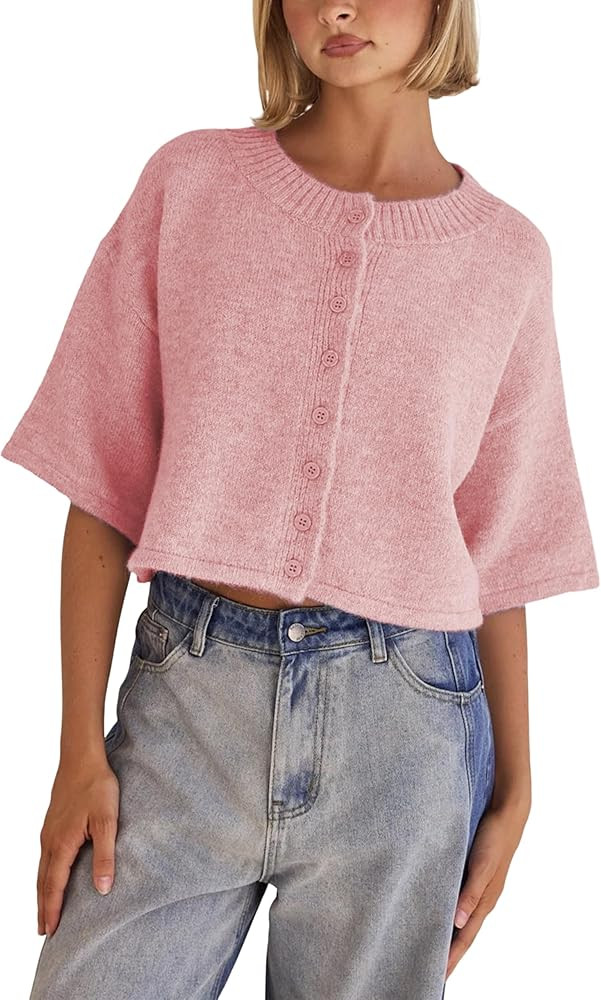 Springrain Cardigan Sweaters for Women Lightweight Knit Cropped Cardigan Button Up Solid Knitwear | Amazon (US)