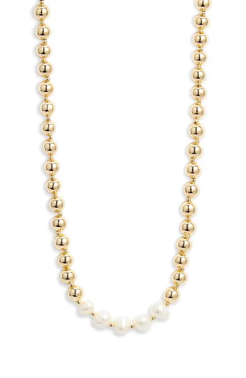 Nordstrom Beaded Freshwater Pearl Necklace in White- Gold at Nordstrom | Nordstrom