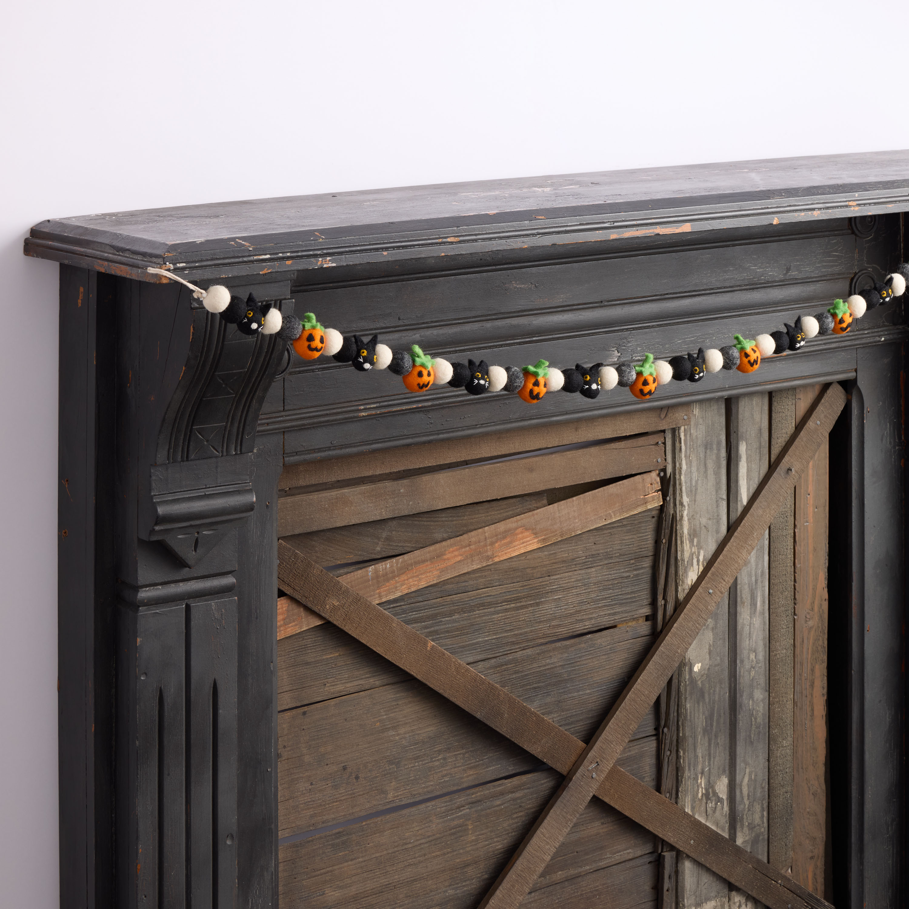 Black and Orange Wool Pumpkin Pom Pom Garland | World Market