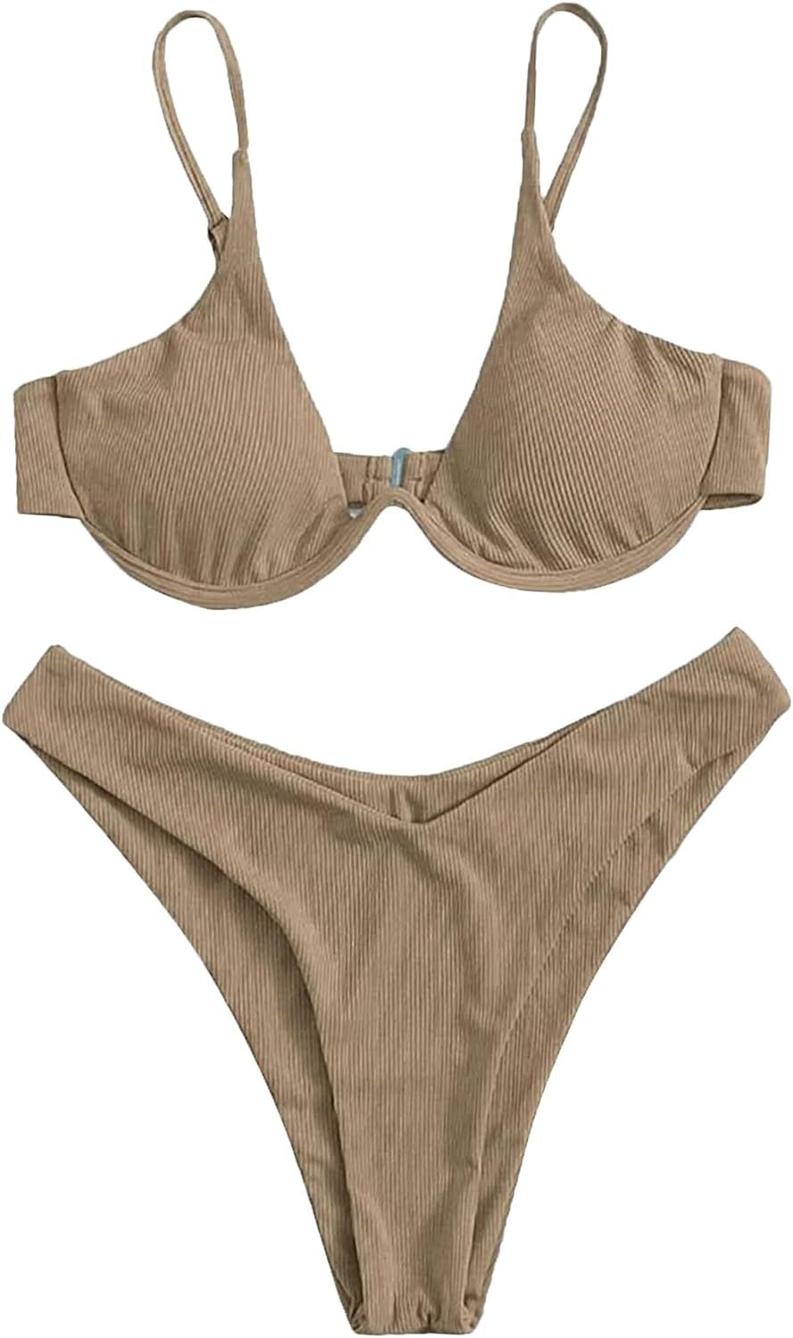Verdusa Women's 2 Piece Triangle Bikini High Cut Bathing Suit Swimsuit | Amazon (US)
