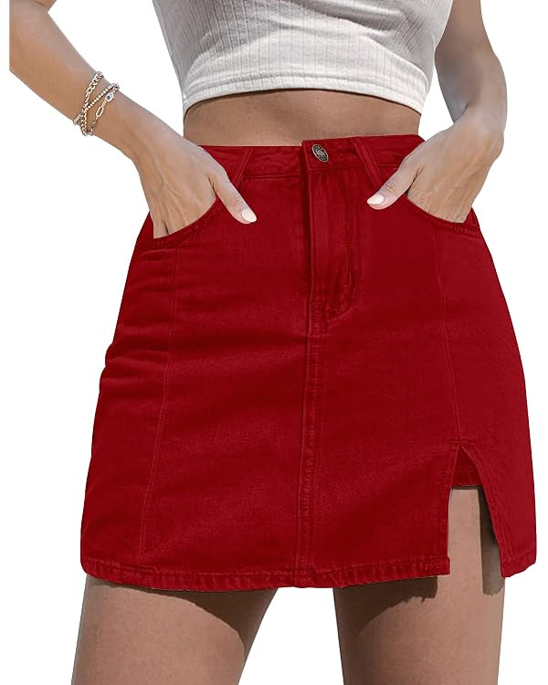 luvamia Skorts Skirts for Women Denim Mini Skirt Side Slit with High Waisted Jean Shorts Stretchy | Amazon (US)