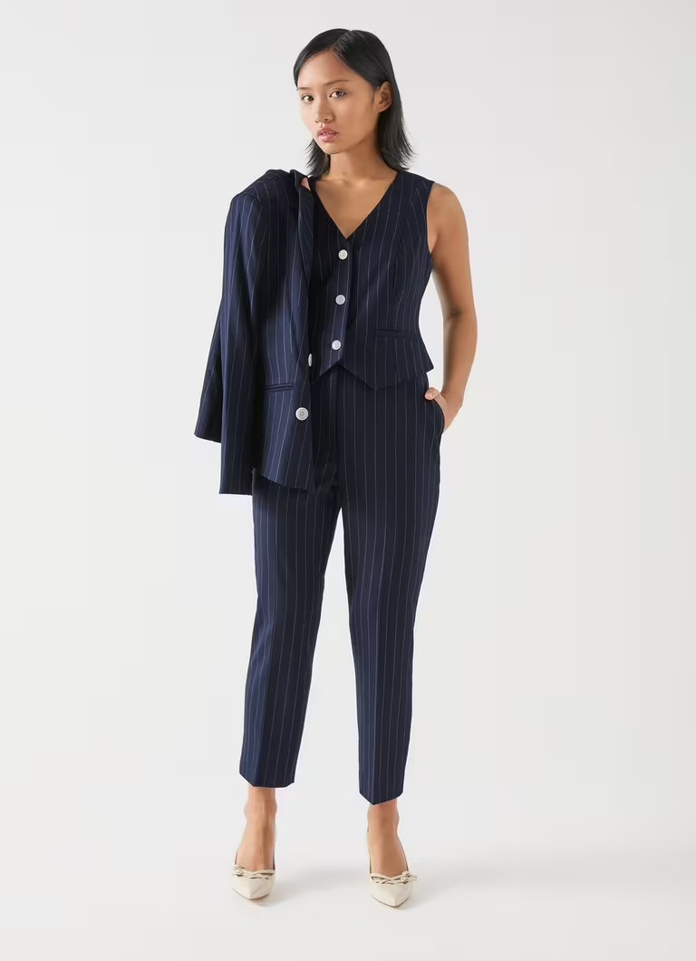 Baxtor Petite Blue & Navy Wool Pin Stripe Waistcoat | L.K. Bennett (UK)