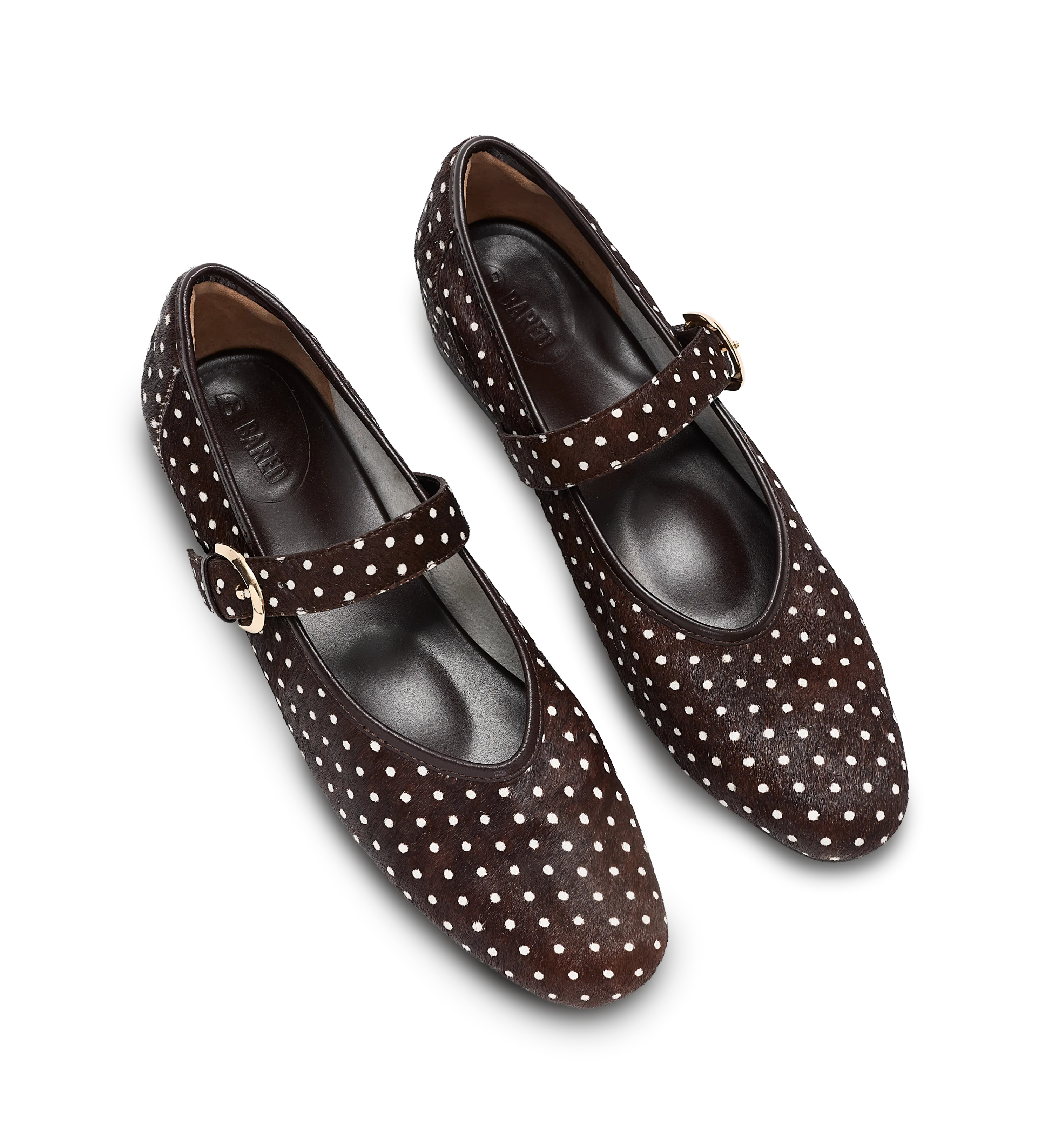 Chivi Chocolate Brown Polka Dot Calf Hair Ballet Flats | Bared Footwear | Bared Footwear